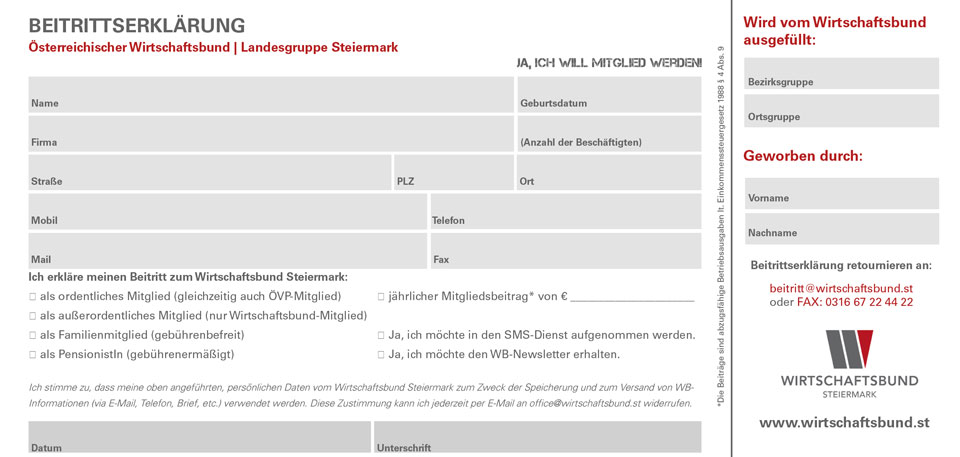 Wirtschaftsbund Graz Beitrittserklärung